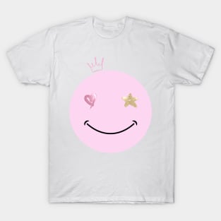 Happy face with star, heart and crown T-Shirt